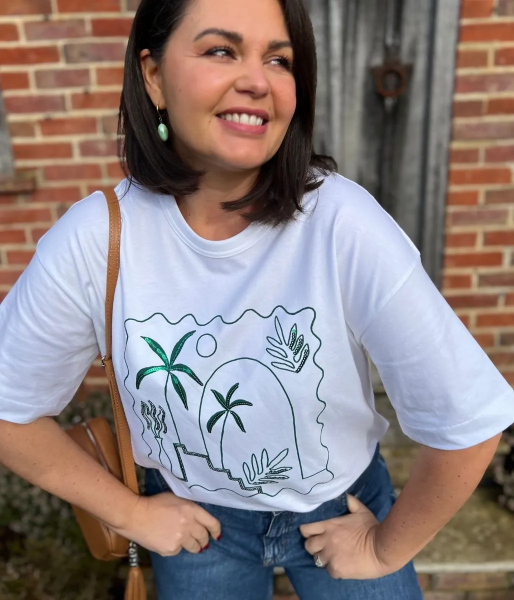 White Palm Premium Cotton T Shirt Ribbed Hem Finish