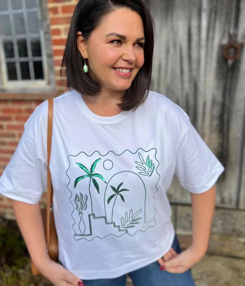 White Palm Premium Cotton T Shirt BioBased Fiber BondedEdges