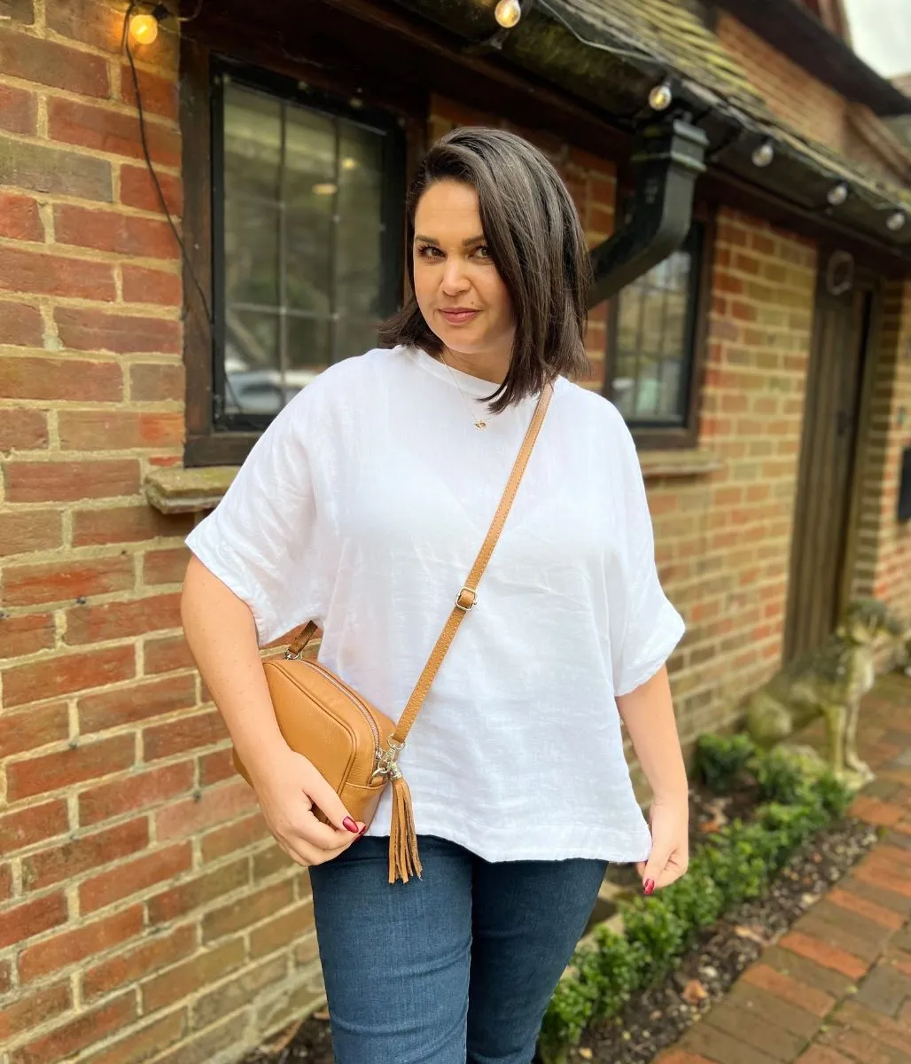 White Pure Linen Relaxed Top Reinforced Stress Points