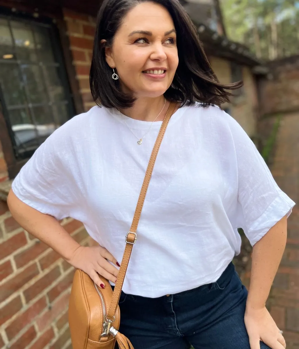 White Pure Linen Relaxed Top Two Tone Texture Effect Soft Touch Feel