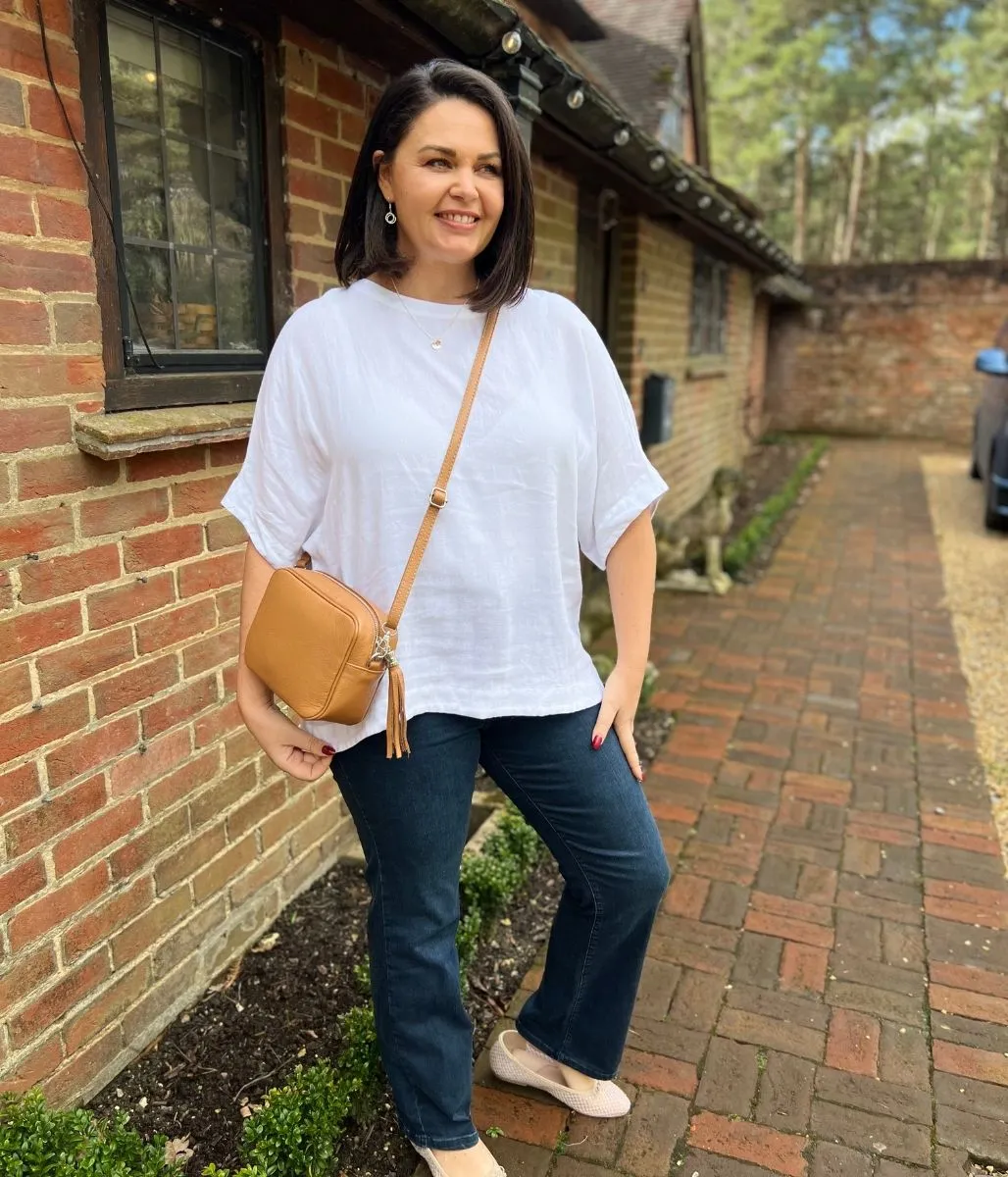 Denim Shirt White Pure Linen Relaxed Top