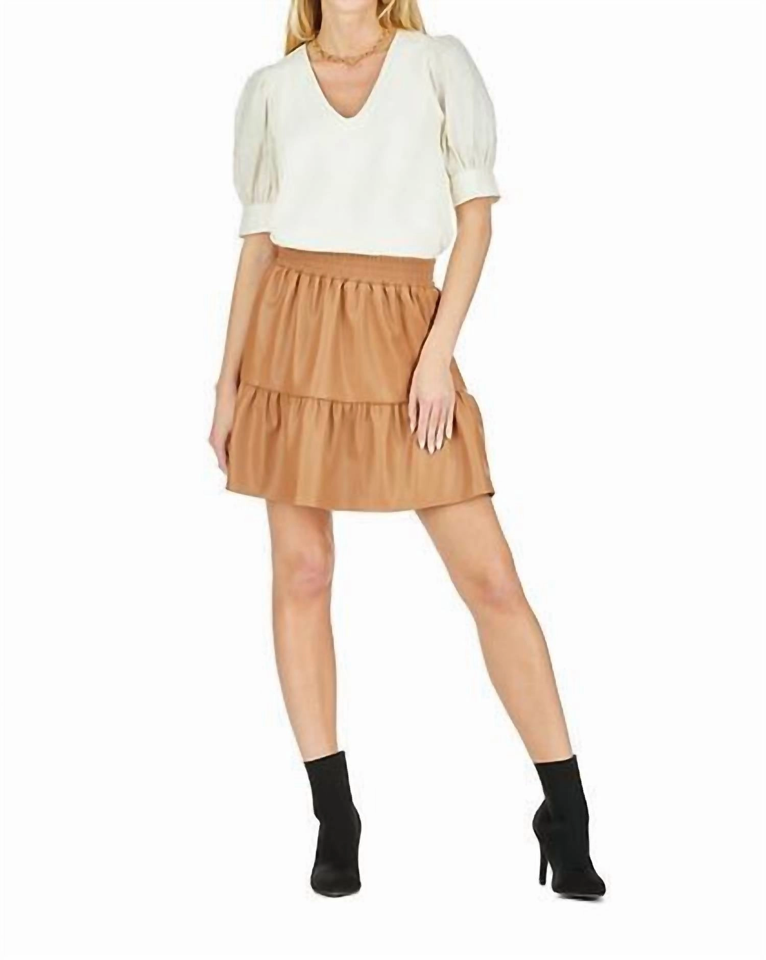 Blazer Faux Leather Skort In Caramel