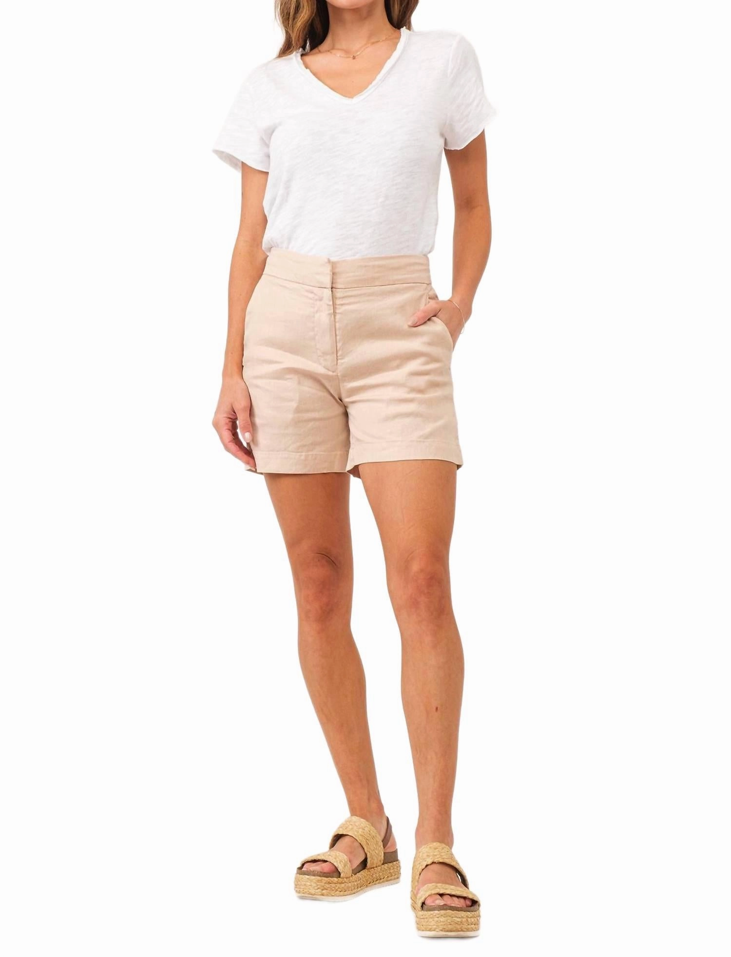 Tonya High Rise Linen Short In Beige Wedding Gift