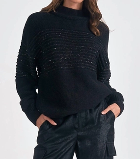 Mockneck Sequin Sweater In Black Timeless Knit