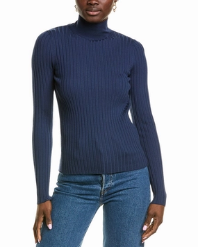 Lafayette 148 New York Wool Ribbed Split Stand Collar Sweater Layered Must-Have Ethical Production Knitwear