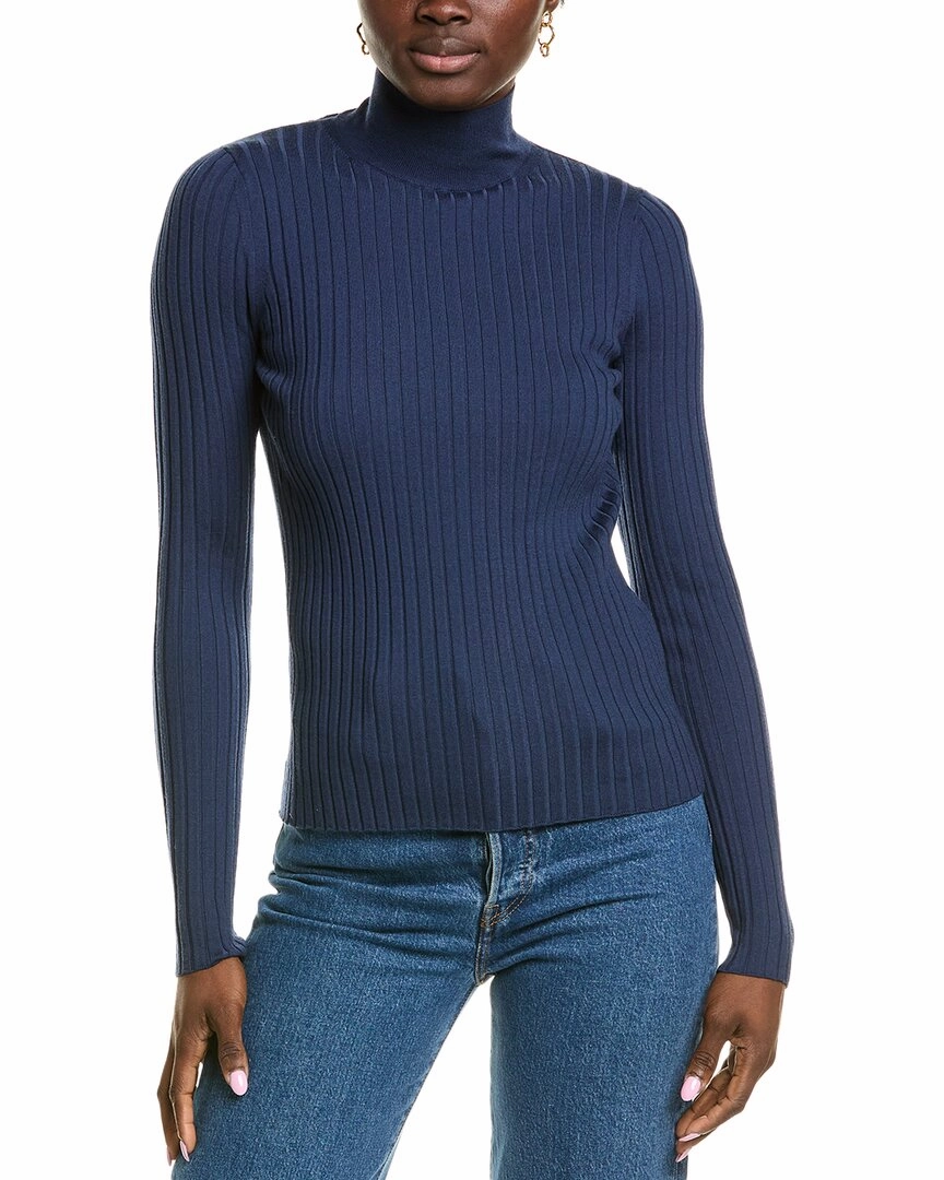 Lafayette 148 New York Wool Ribbed Split Stand Collar Sweater Knitted Layer