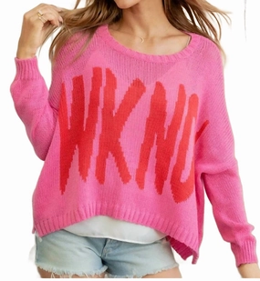 Drop Shoulder Design Wknd Crewneck Sweater In Red