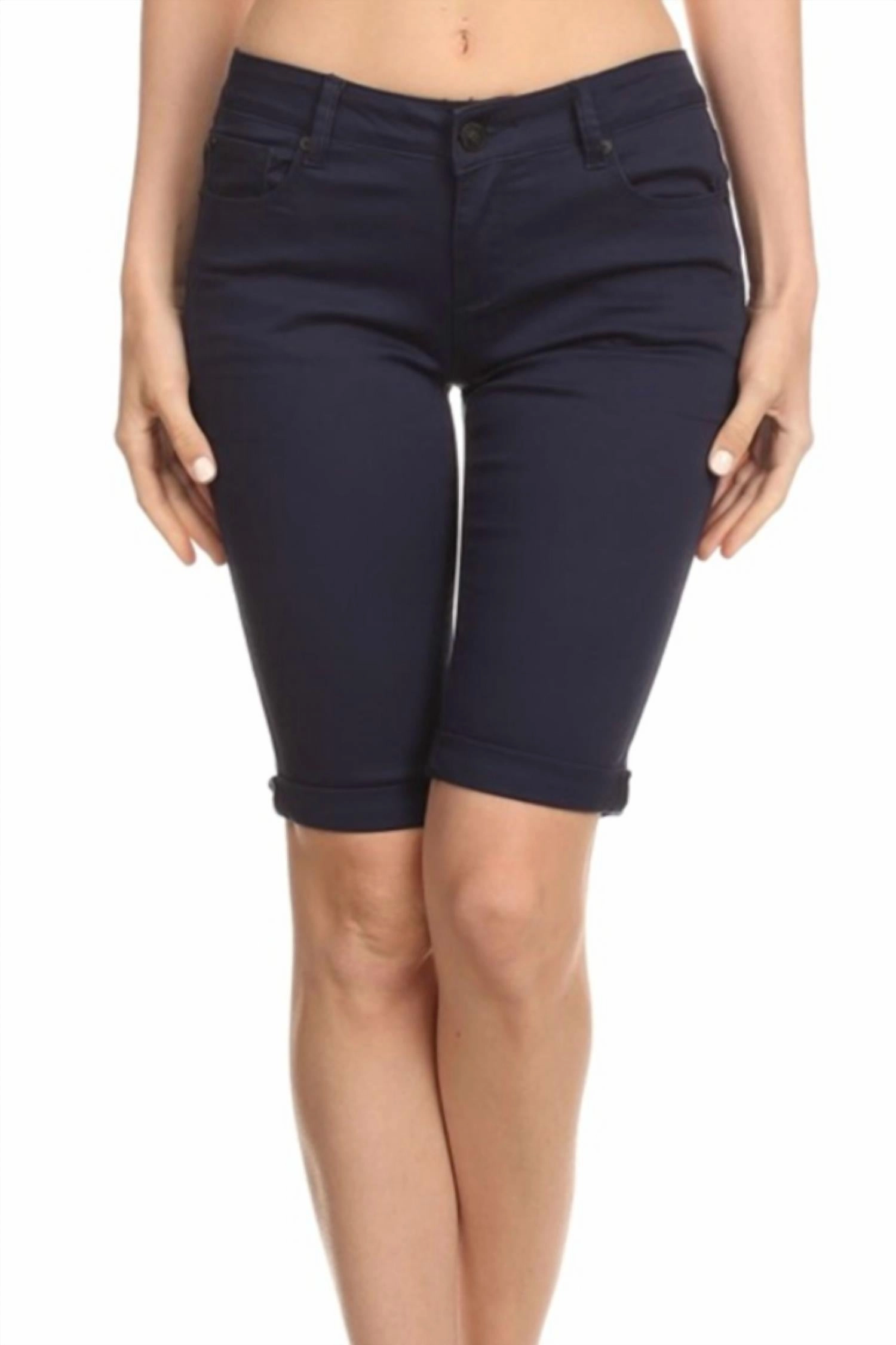 housewarming gift Women's Classic Rolled Solid Bermuda Shorts In Blue