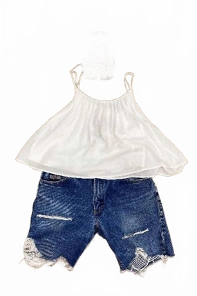 Sun Protection Fabric Women's Custom Vintage Diamond Gusset Denim Shorts In Black