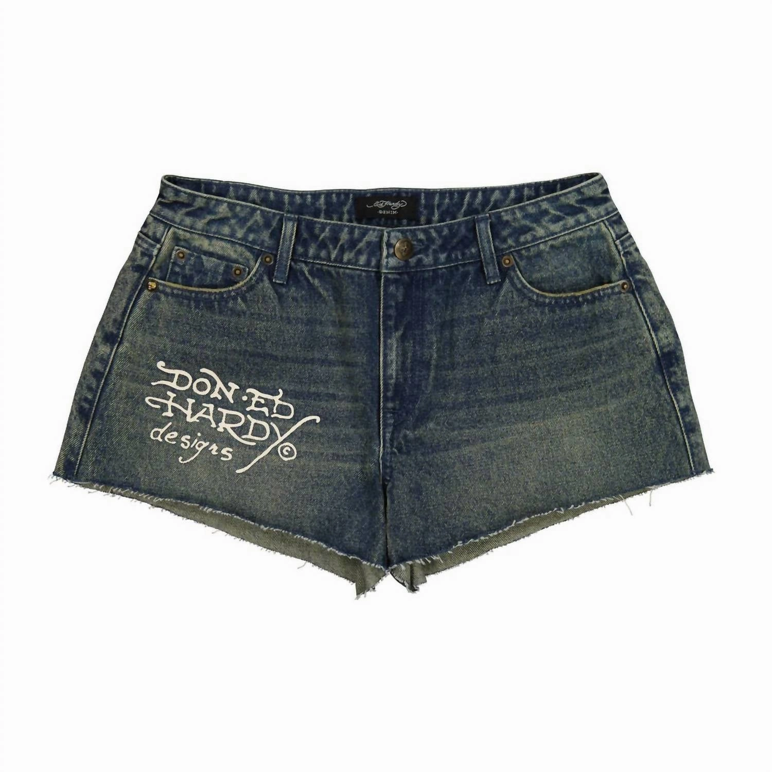 slim fit Geometric Pattern Women's Heart Dagger Denim Short In Medium Tint