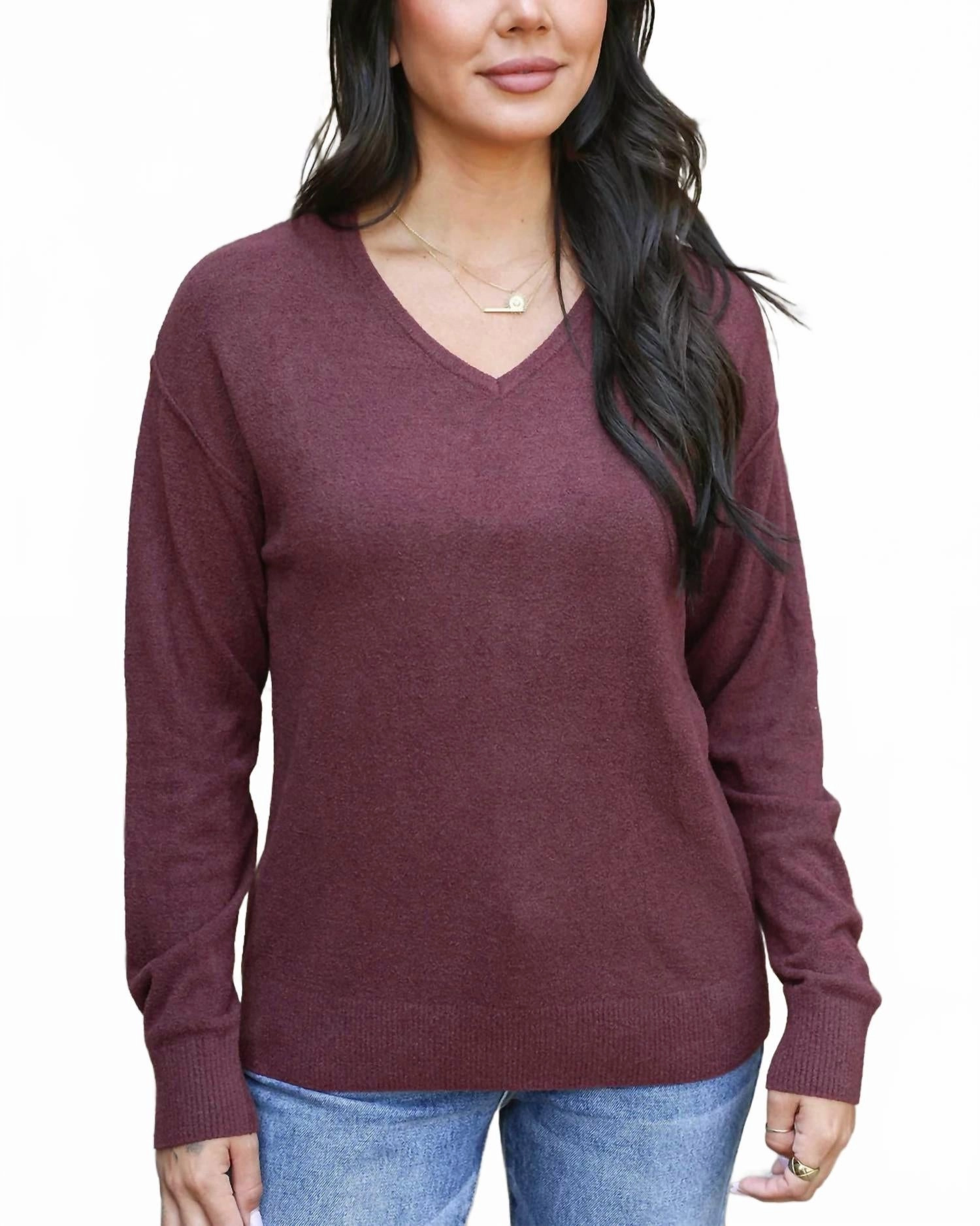 Women's Micro Bambu Sweater In Warm Russet Brown Fray Resistant Edges