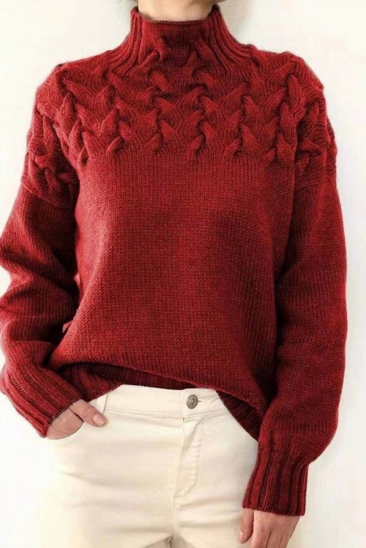Snuggly Knit Women's Mock Neck Sweater In Red