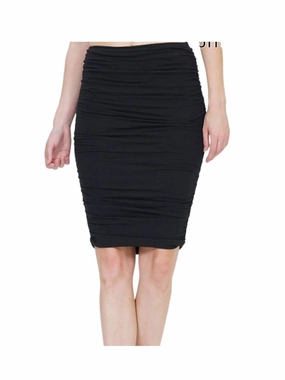Women's Premium Cotton Shirred Pencil Skirt In Black Neutral Tone