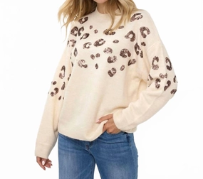 Flexible Drop Shoulder Chilly Day Knitwear Women's Sequined Sweater In Beige