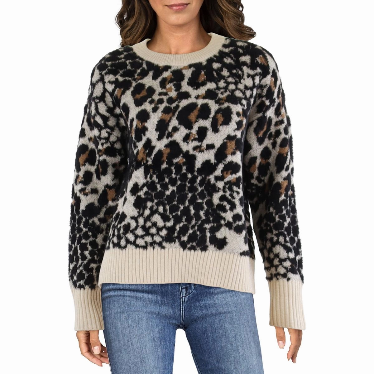 Womens Animal Print Faux Fur Crewneck Sweater Moisture wicking Chilly Day Knit