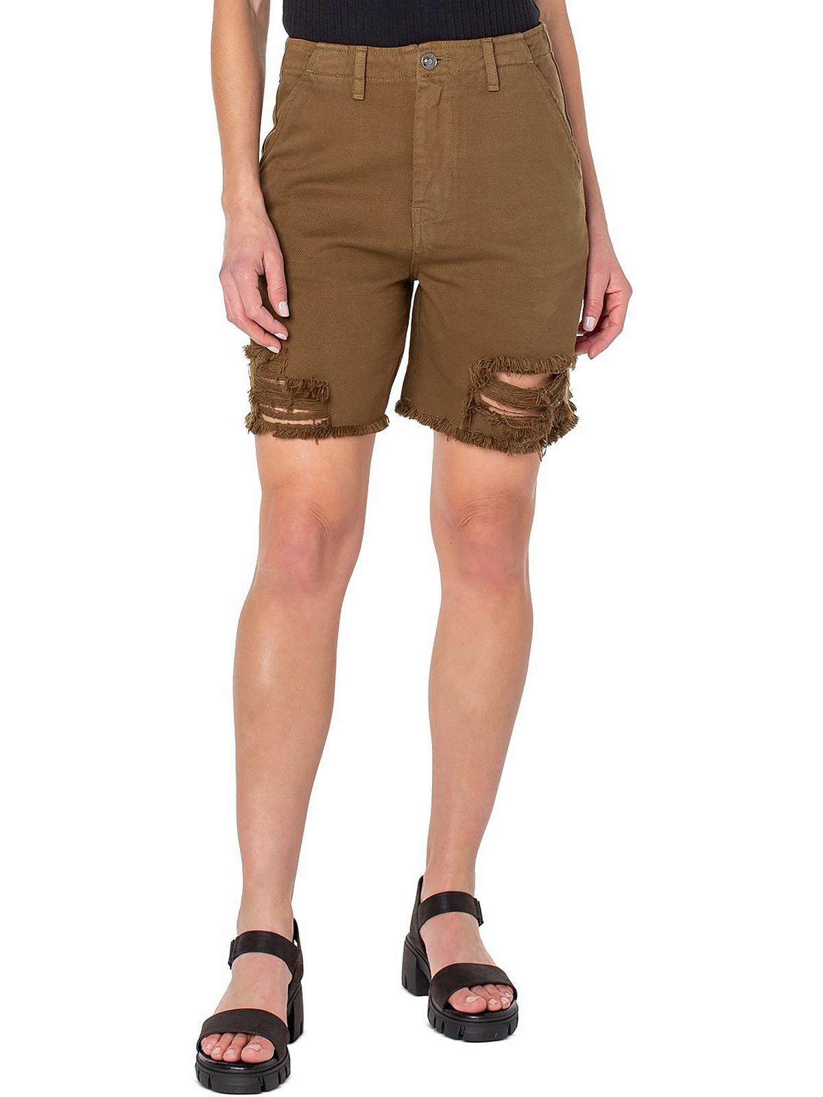 High-Performance Fit Womens Frayed Hem Midi Cutoff Shorts