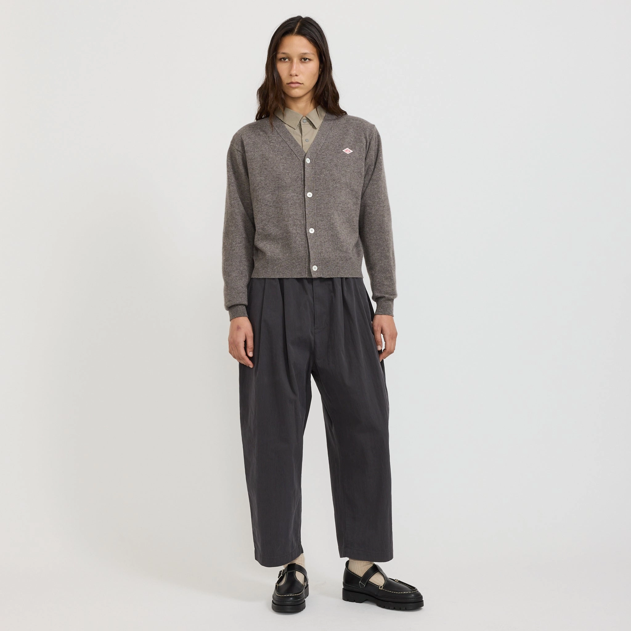 Womens V Neck Cardigan Taupe Smart Layers Winter Wearable