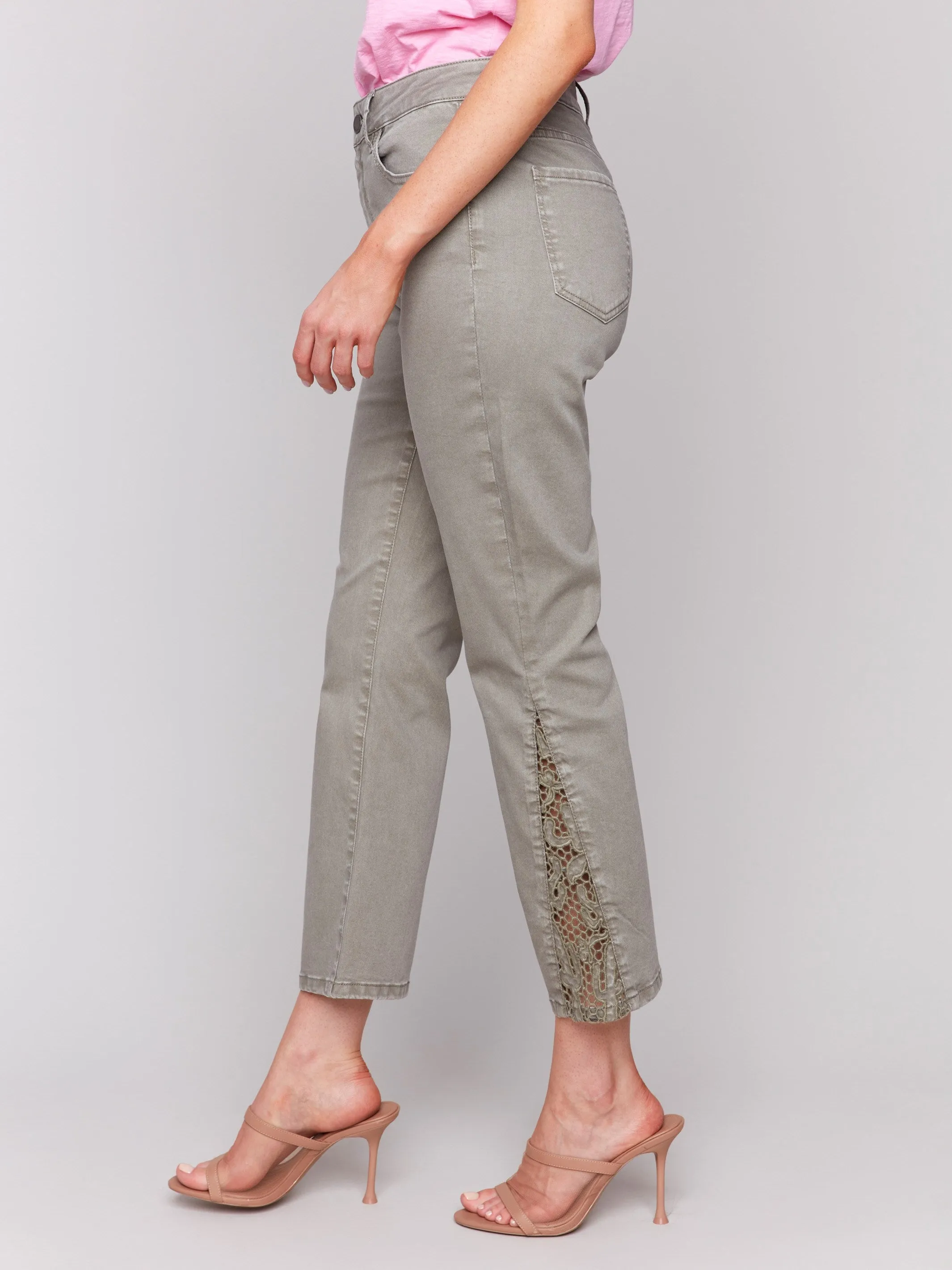 Fresh Fit Smooth Texture Lace Cut Side Bootcut Twill Pants - Celadon
