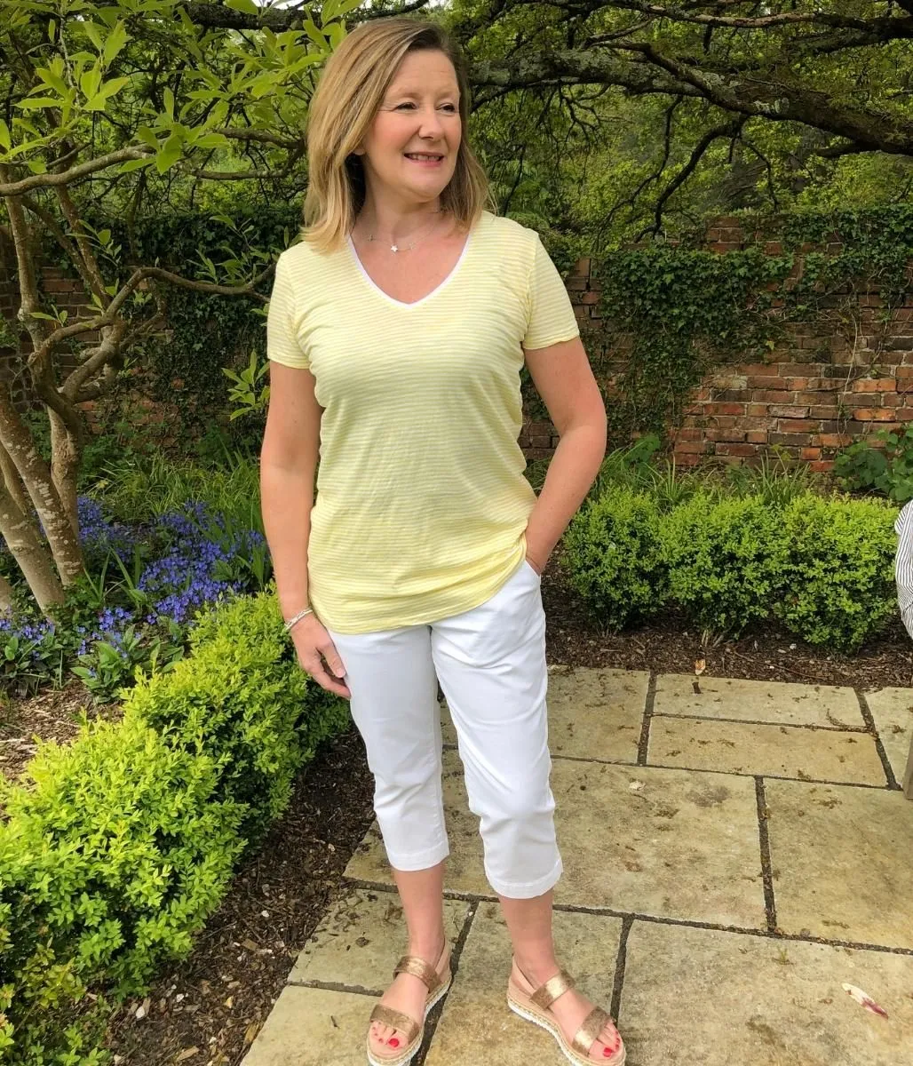 Formal top Yellow Fine Stripe Cotton Slub Tee