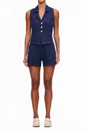 Taylor Linen Short In Bright Navy Warm Layers Casual Style
