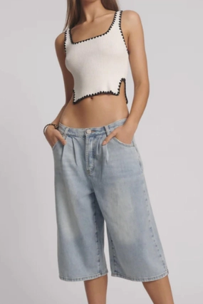 Luxury Feel Women's Beastie Low Rider Denim Short In Soft Blue