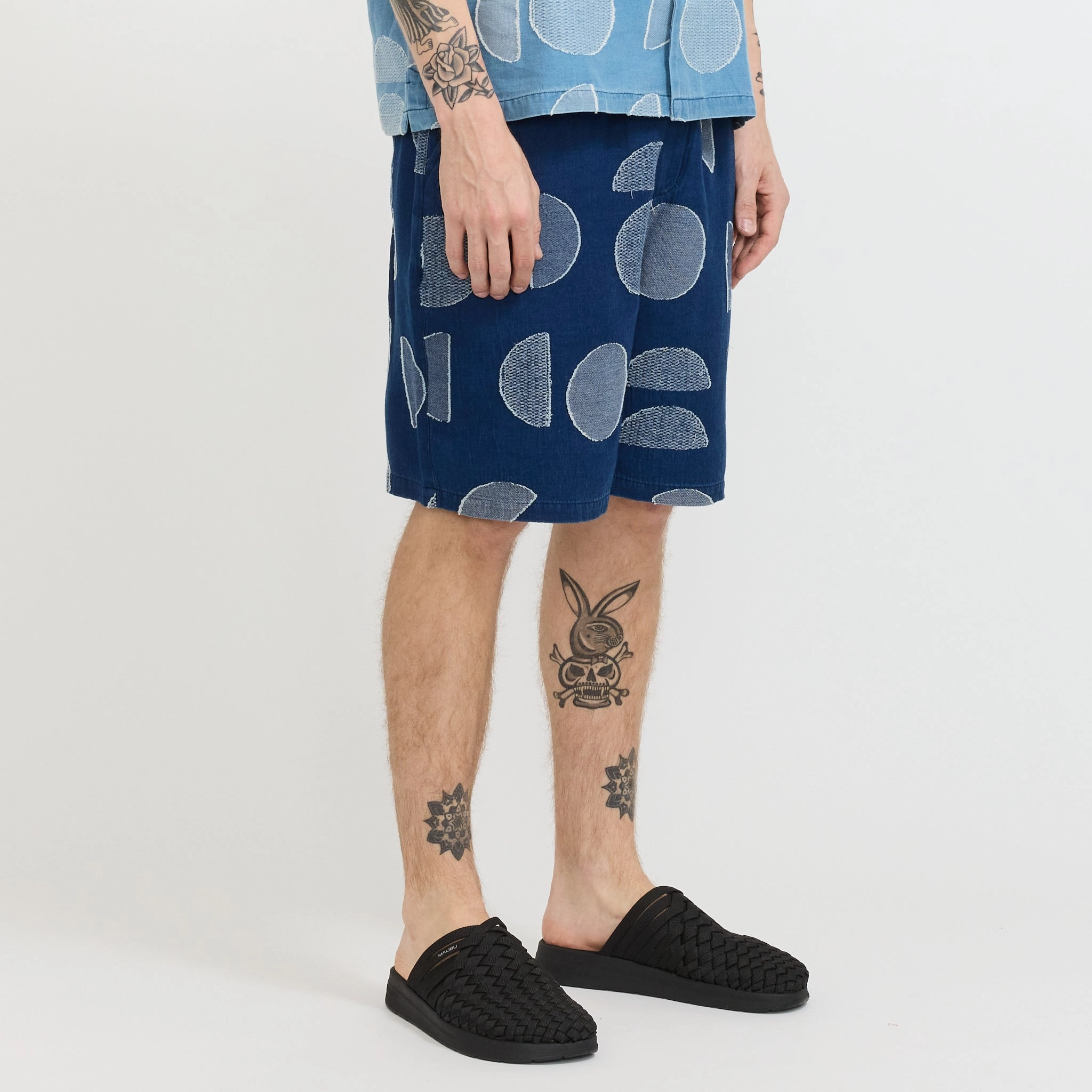 Relaxed Fit Shorts Indigo Circle Jacquard construction work Fitness Ready